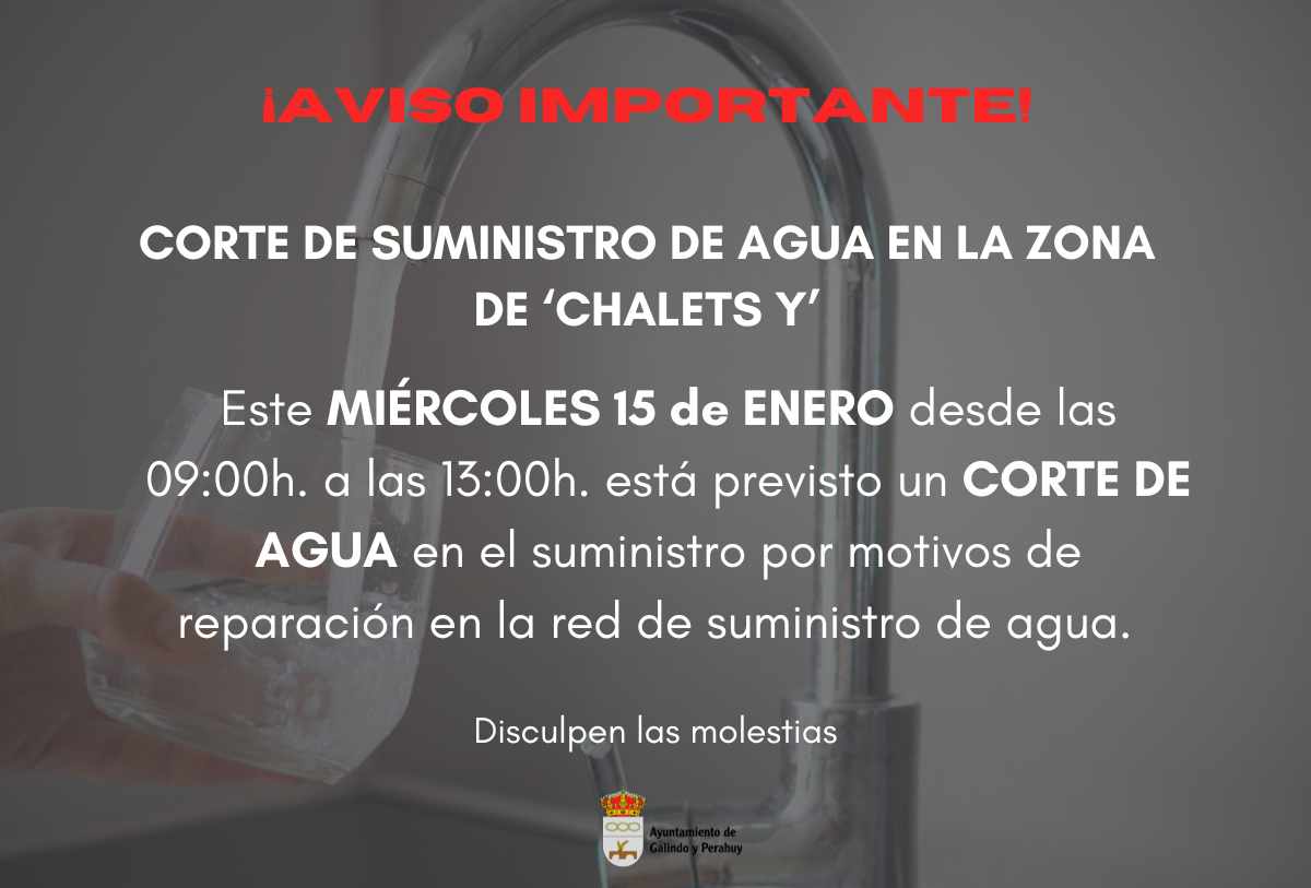 Aviso: Corte de agua en la Zona Chalets Y este miércoles 15 de enero