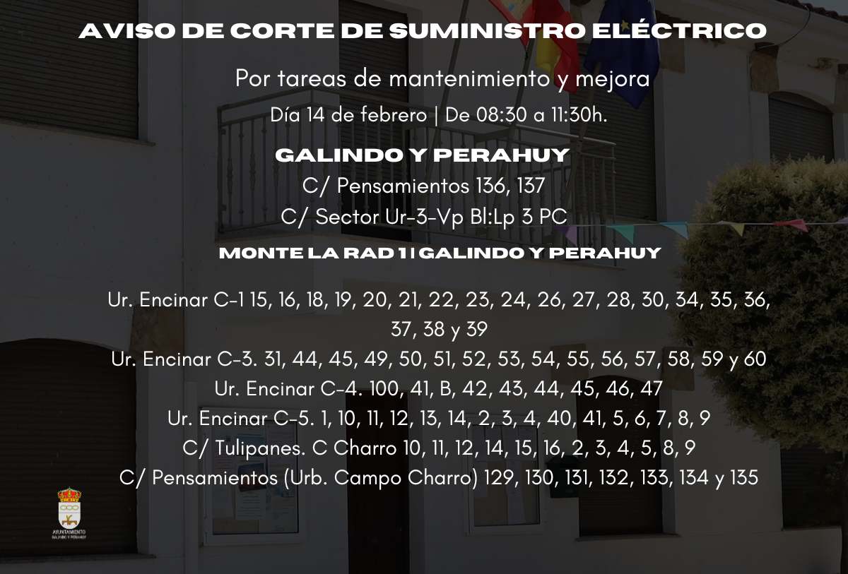 Corte de suministro eléctrico en Galindo y Perahuy