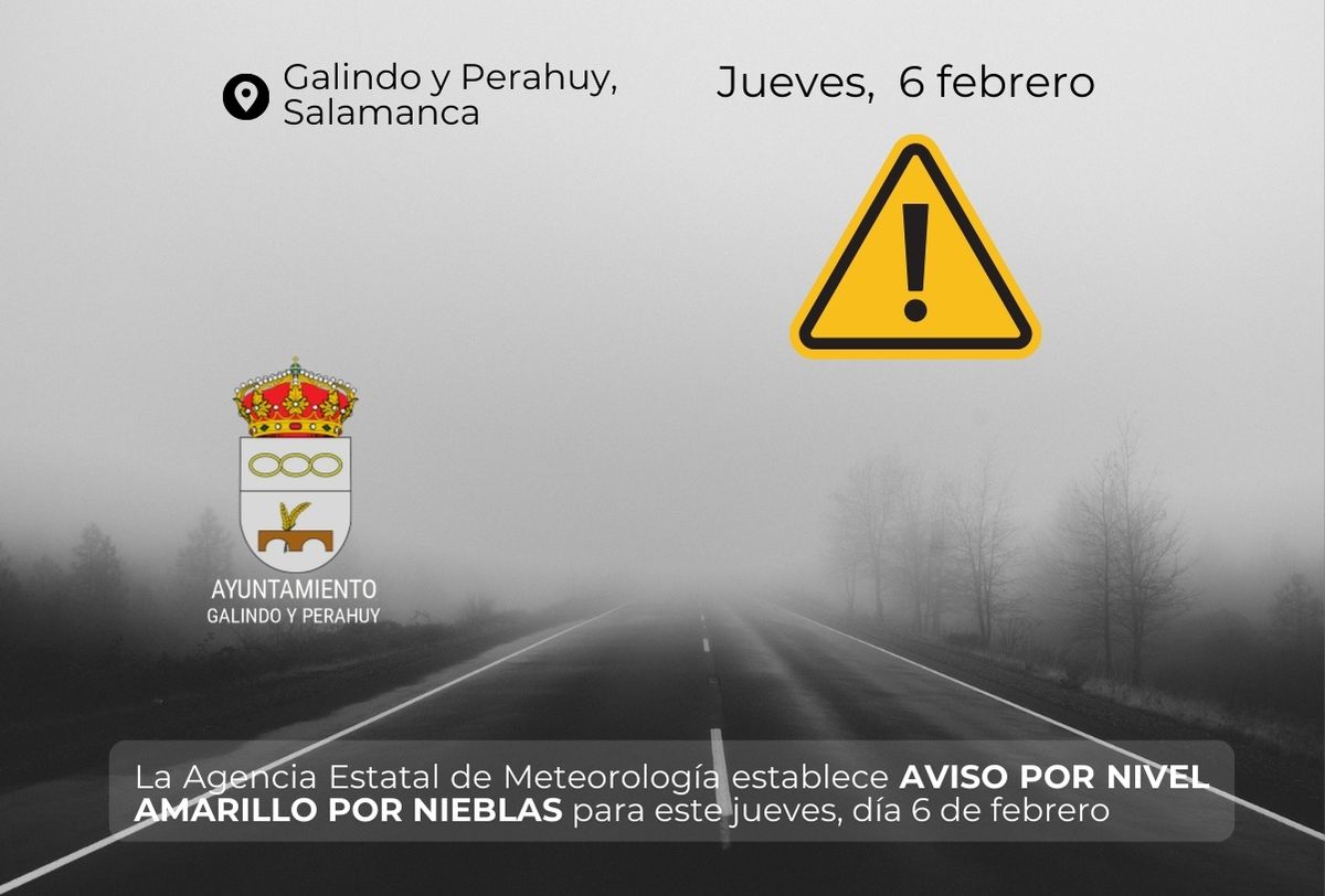 Aviso amarillo por nieblas este jueves 6 de febrero