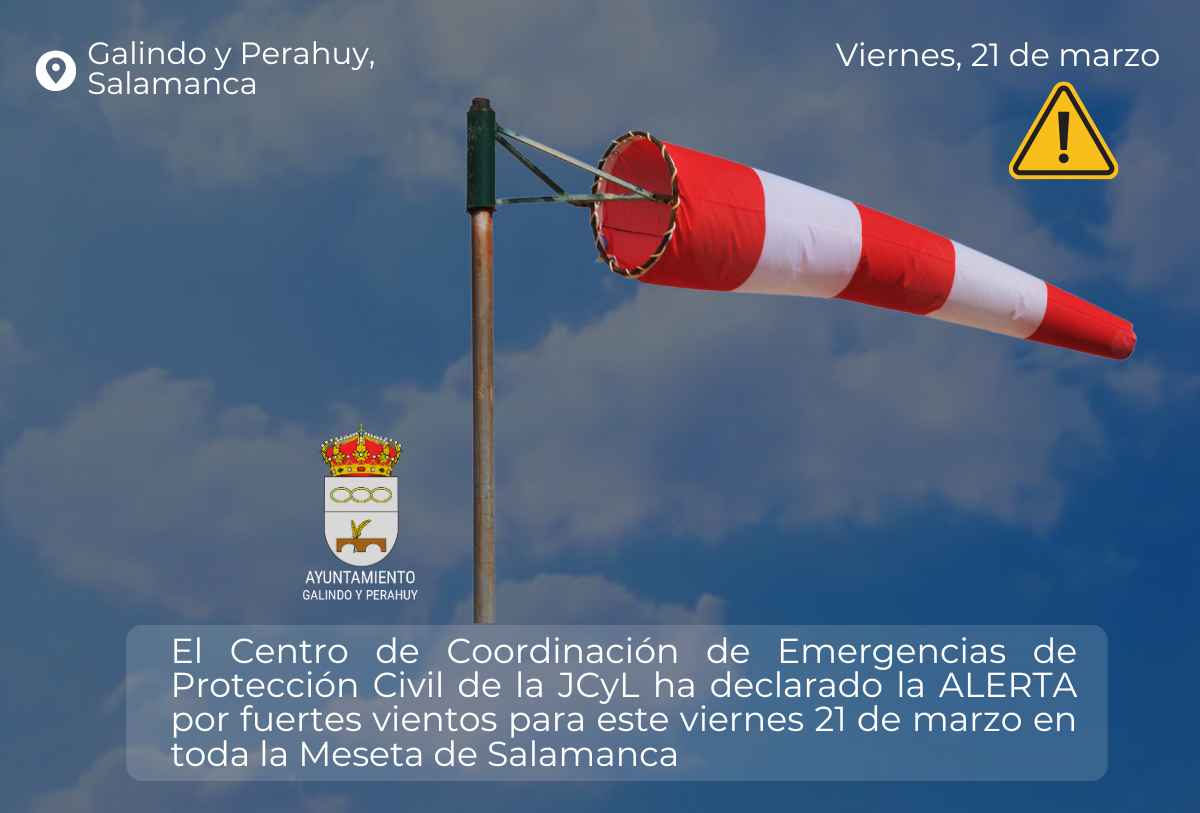 Aviso por nivel amarillo por vientos en Galindo y Perahuy este viernes 21 de marzo 🌬️⚠️