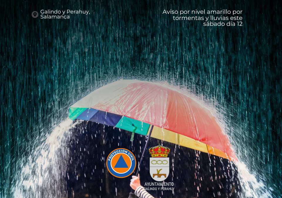 Aviso por nivel amarillo por lluvias y tormentas para el sábado 12 de abril en Galindo y Perahuy