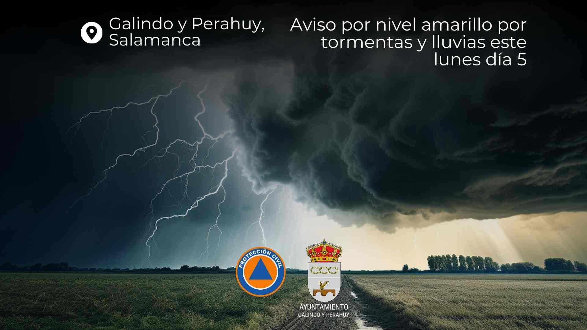 Aviso por nivel amarillo por tormentas y lluvias para el lunes 5 de mayo en Galindo y Perahuy