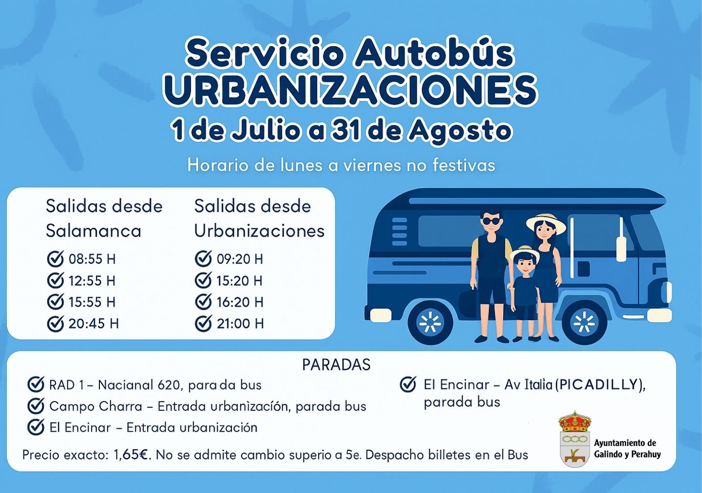Servicio de bus entre las urbanizaciones de Galindo y Perahuy y Salamanca