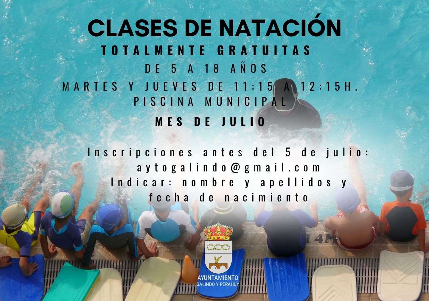 Clases de natación gratuitas para niños y jóvenes durante el mes de julio