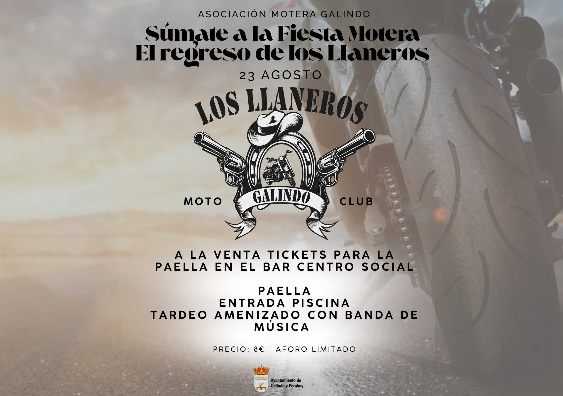 Compra ya tus tickets para la paella, piscina y tardeo por la Fiesta Motera Los Llaneros
