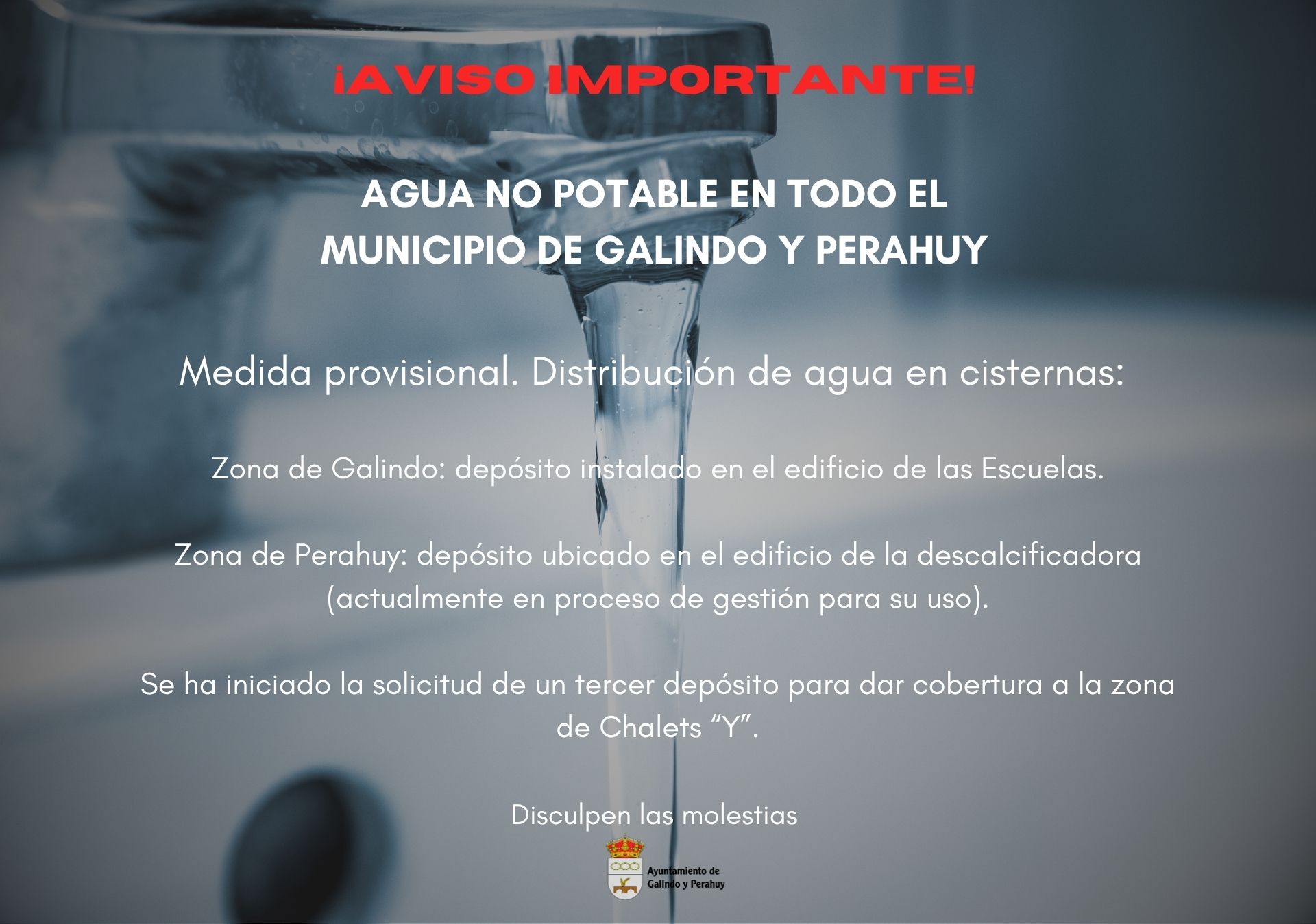 NOTA INFORMATIVA. Declaración de agua no potable en todo el municipio
