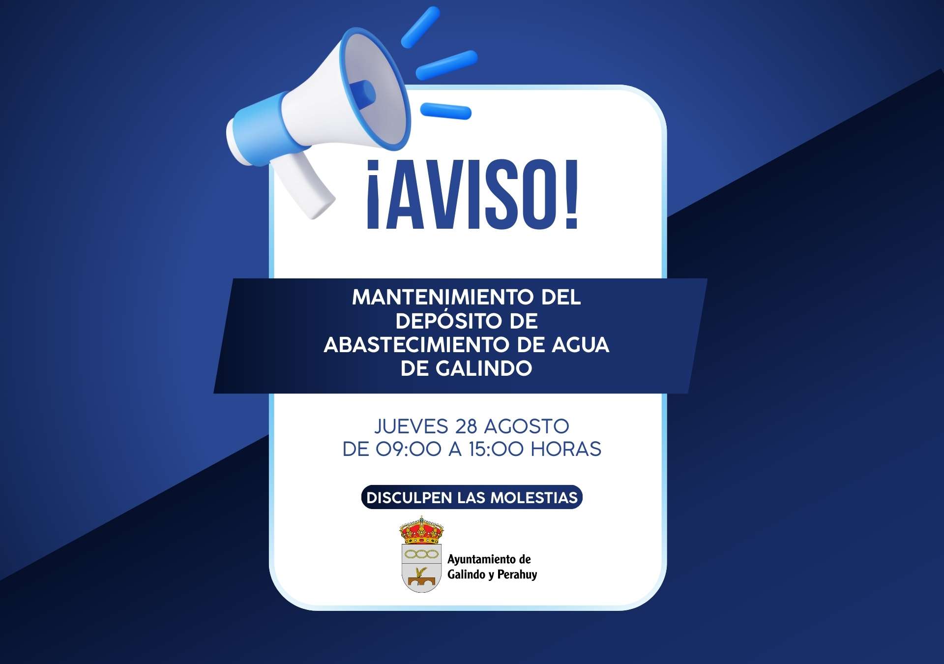 Aviso de corte temporal en el suministro de agua en la zona de Galindo