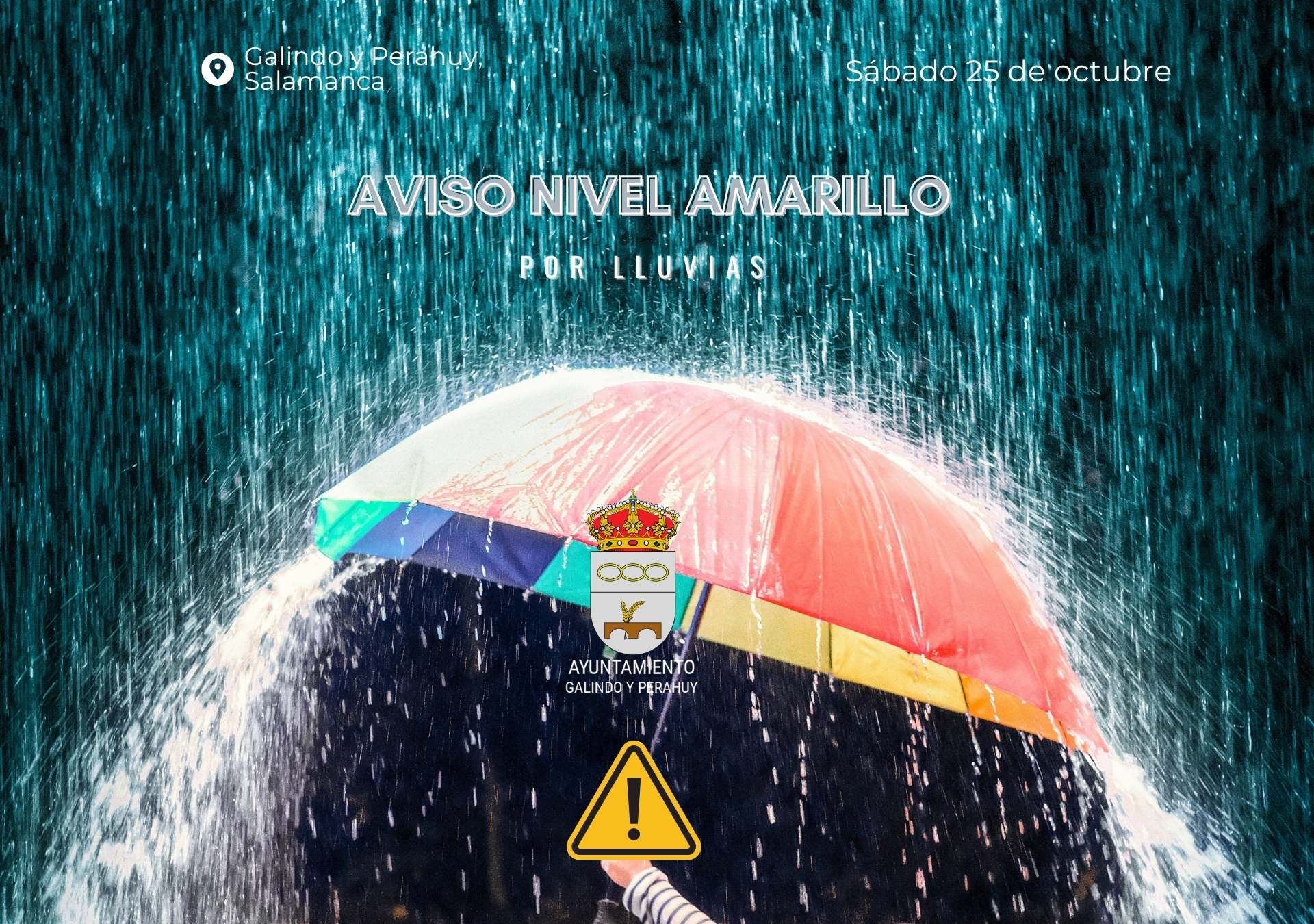 Aviso de nivel amarillo por lluvias en Galindo y Perahuy para este sábado