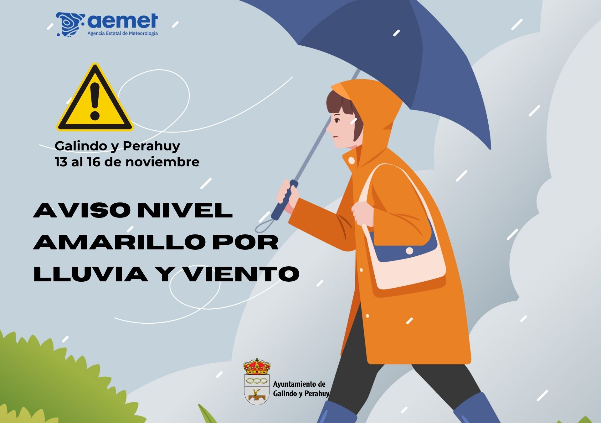 Aviso de Protección Civil: Declarada alerta por vientos y lluvias en Galindo y Perahuy del 13 al 16 de noviembre