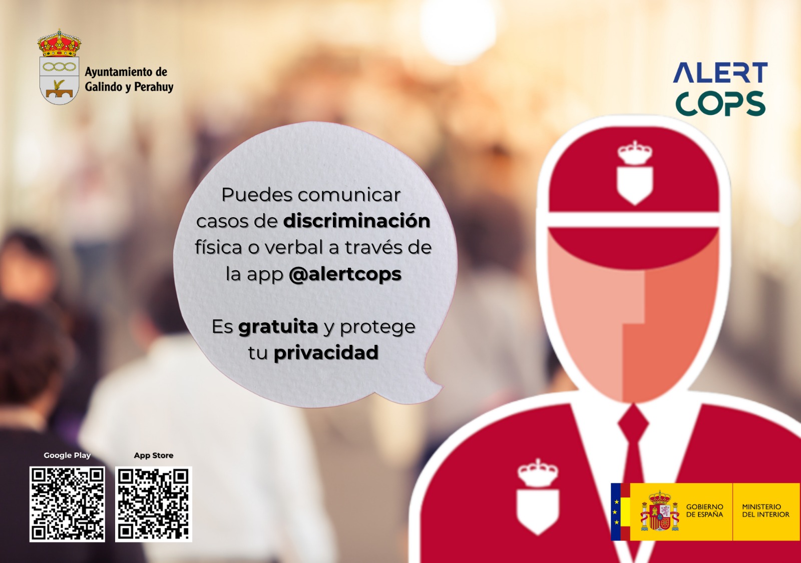 El Ayuntamiento de Galindo y Perahuy recuerda que puedes comunicar casos de discriminación a través de la app AlertCops