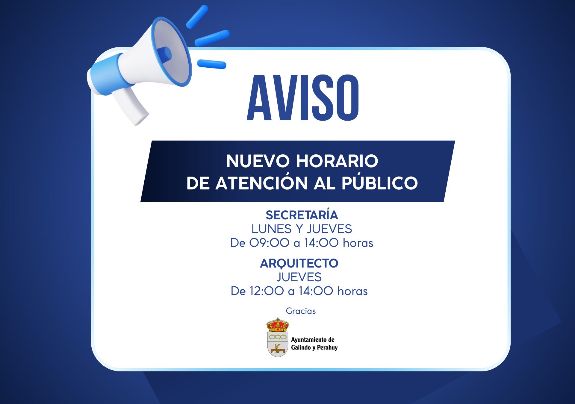 Cambio de horarios en el Ayuntamiento de Galindo y Perahuy