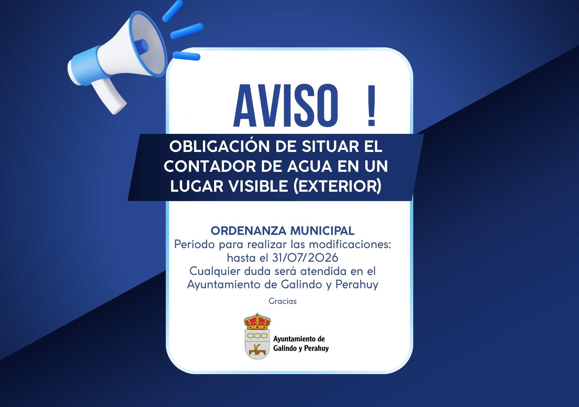 Nota informativa: obligación de ubicar el contador de agua en un lugar visible (exterior)