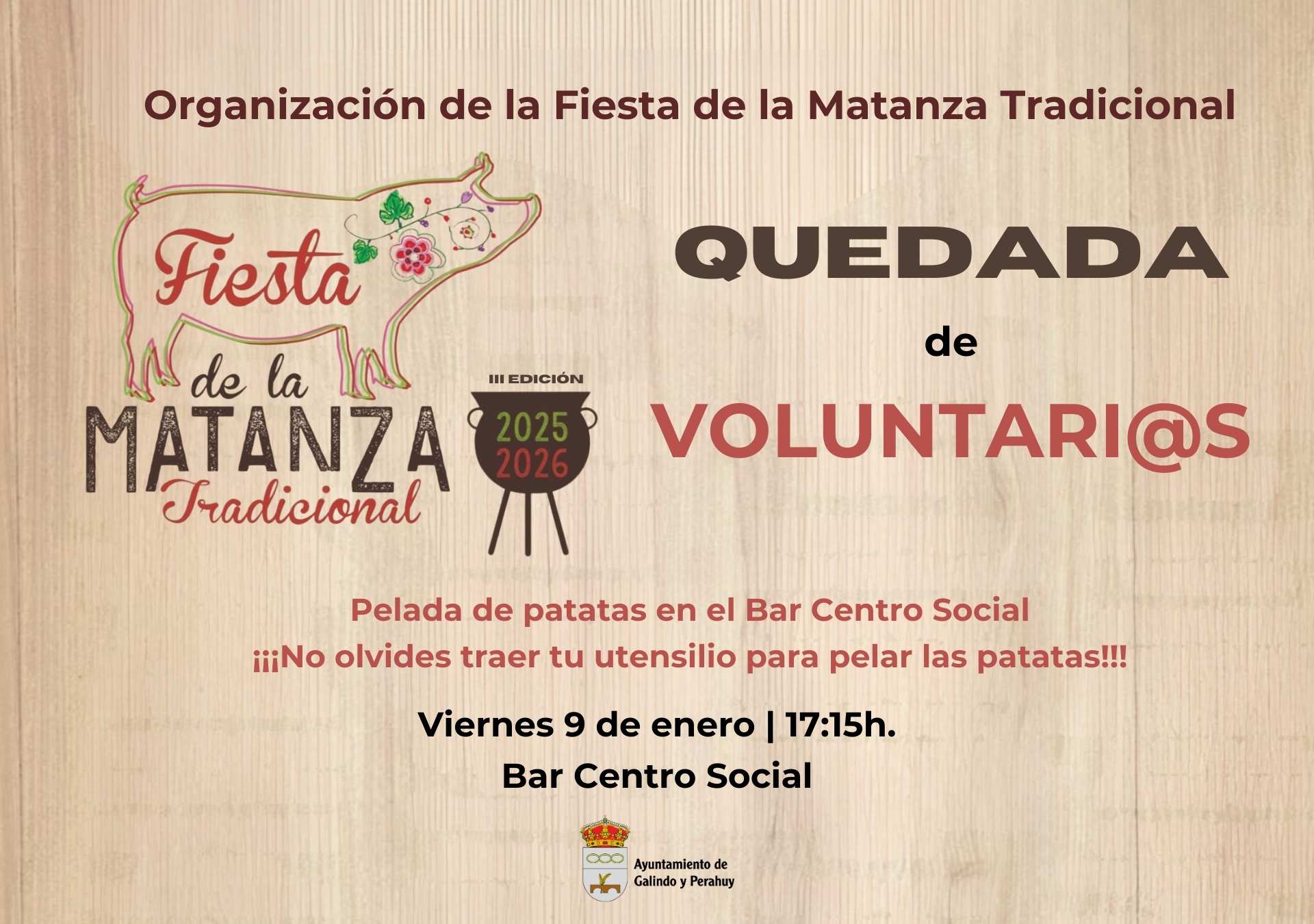 Quedada de voluntari@s para la organización de la Fiesta de la Matanza Tradicional