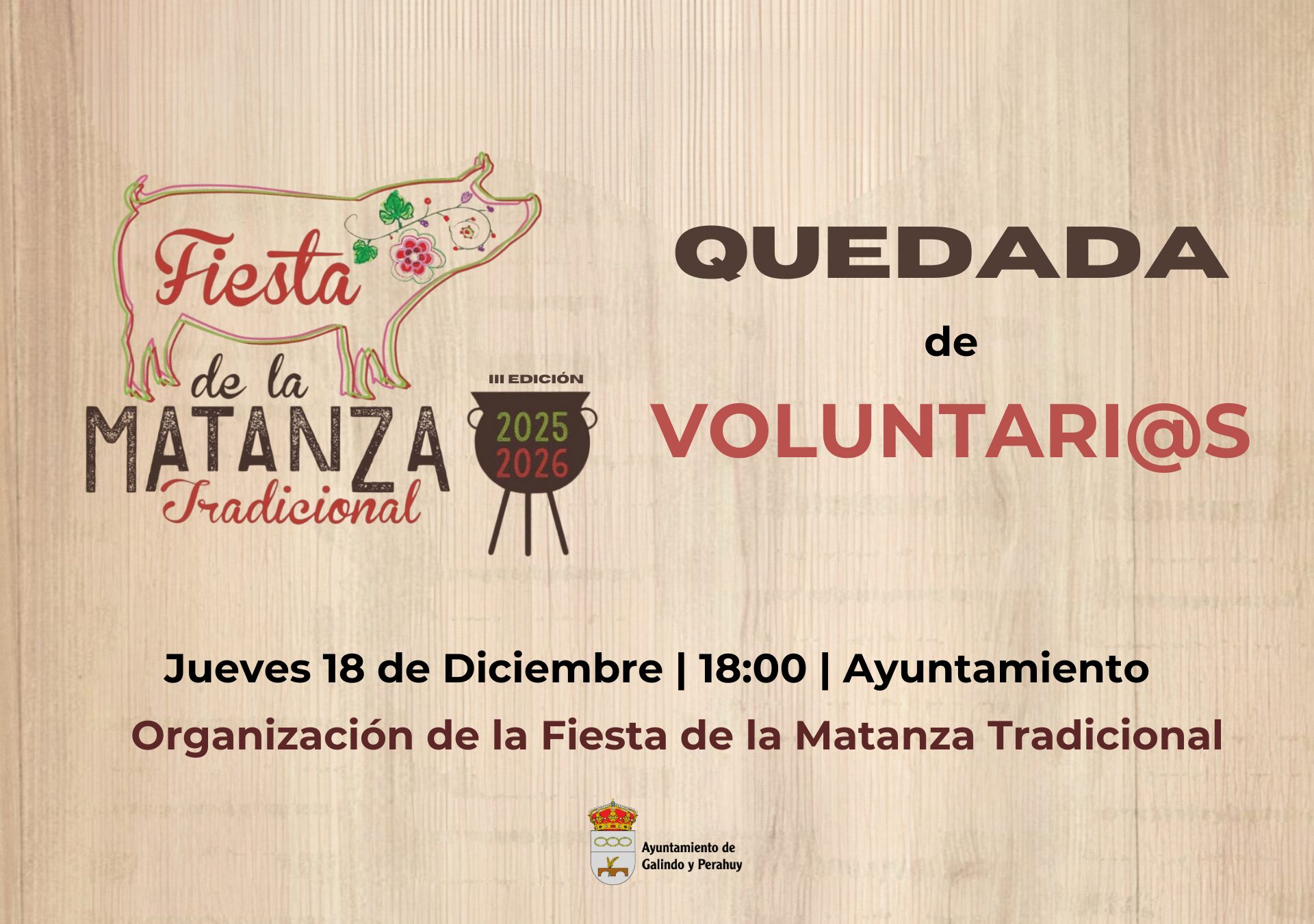 Quedada de voluntarios para la Fiesta de la Matanza Tradicional