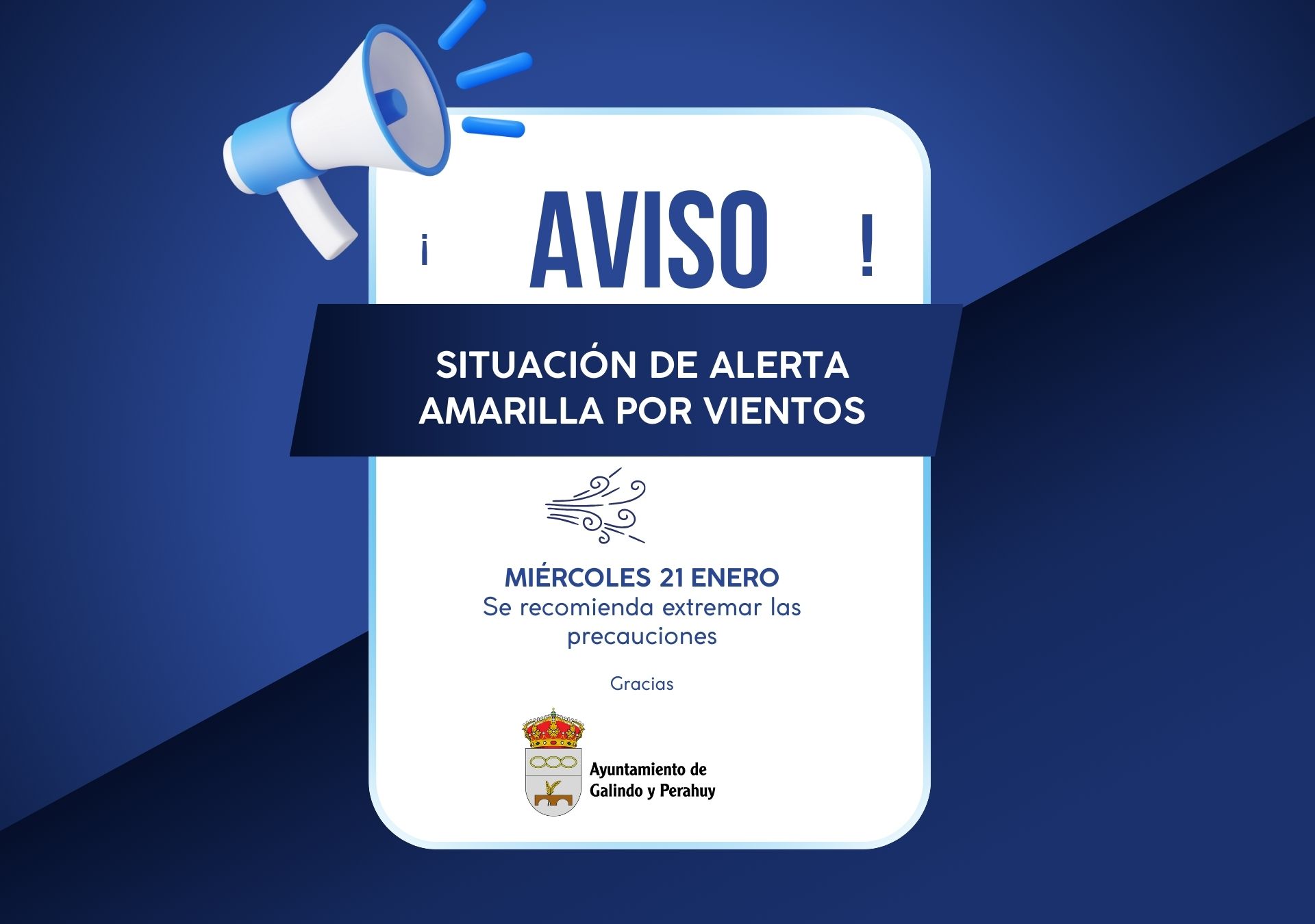 Aviso meteorológico: nivel amarillo por fuertes vientos en Galindo y Perahuy (miércoles 21 de enero)