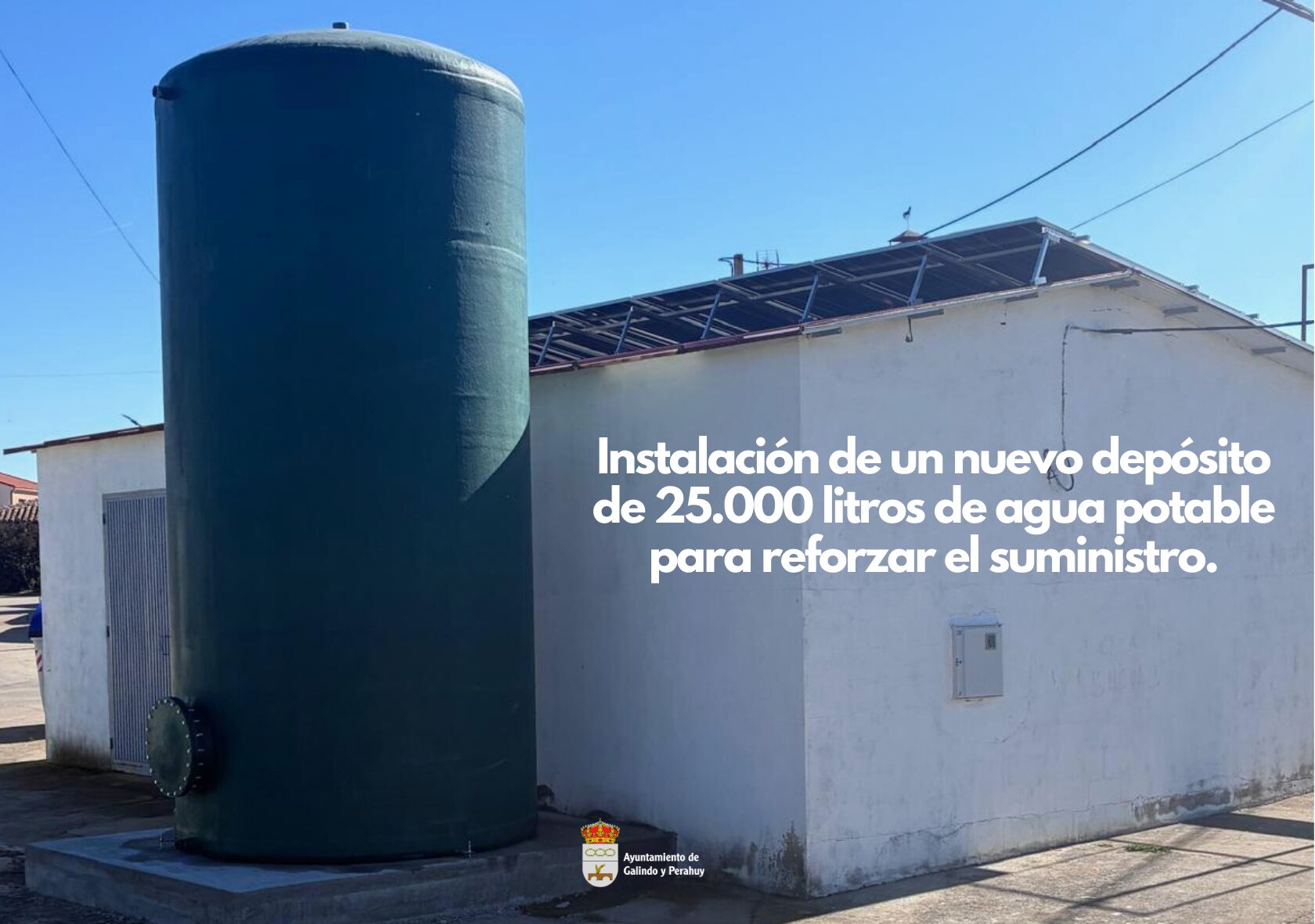 Mejoras en el sistema de abastecimiento de agua: nuevo depósito de 25.000 litros y futura instalación de tratamiento para nitratos.