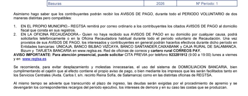Nota informativa sobre la Tasa de Basura