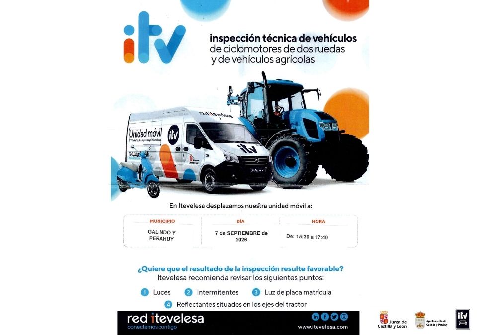 ITV móvil para ciclomotores y vehículos agrícolas en Galindo y Perahuy