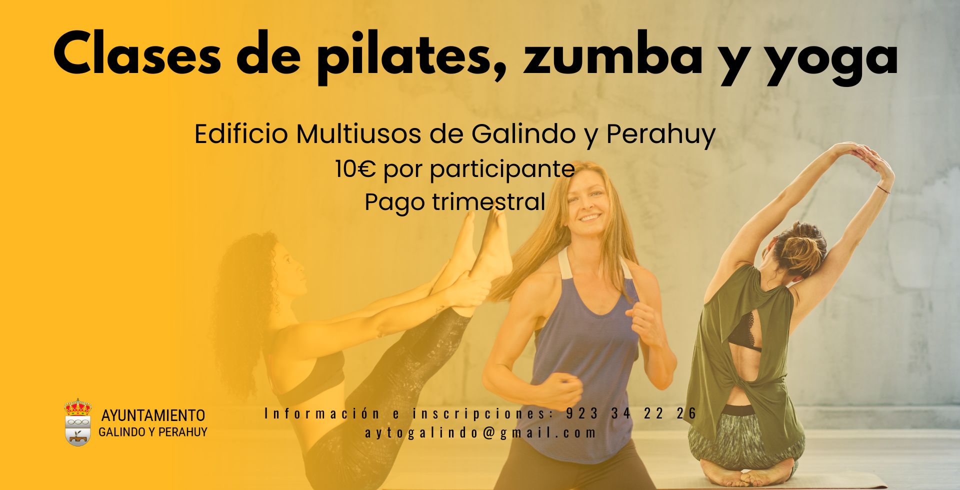 Clases de yoga, pilates y zumba en Galindo y Perahuy